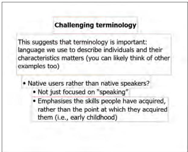 Figure 3: Slide image for Lecture A, Topic Heading + Summary condition with Interest Areas outlined in orange