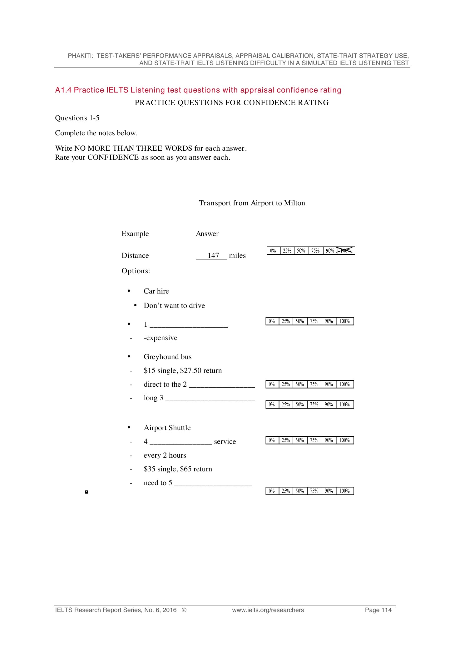 Appendix A1.4 practice questions with confidence rating, page 114