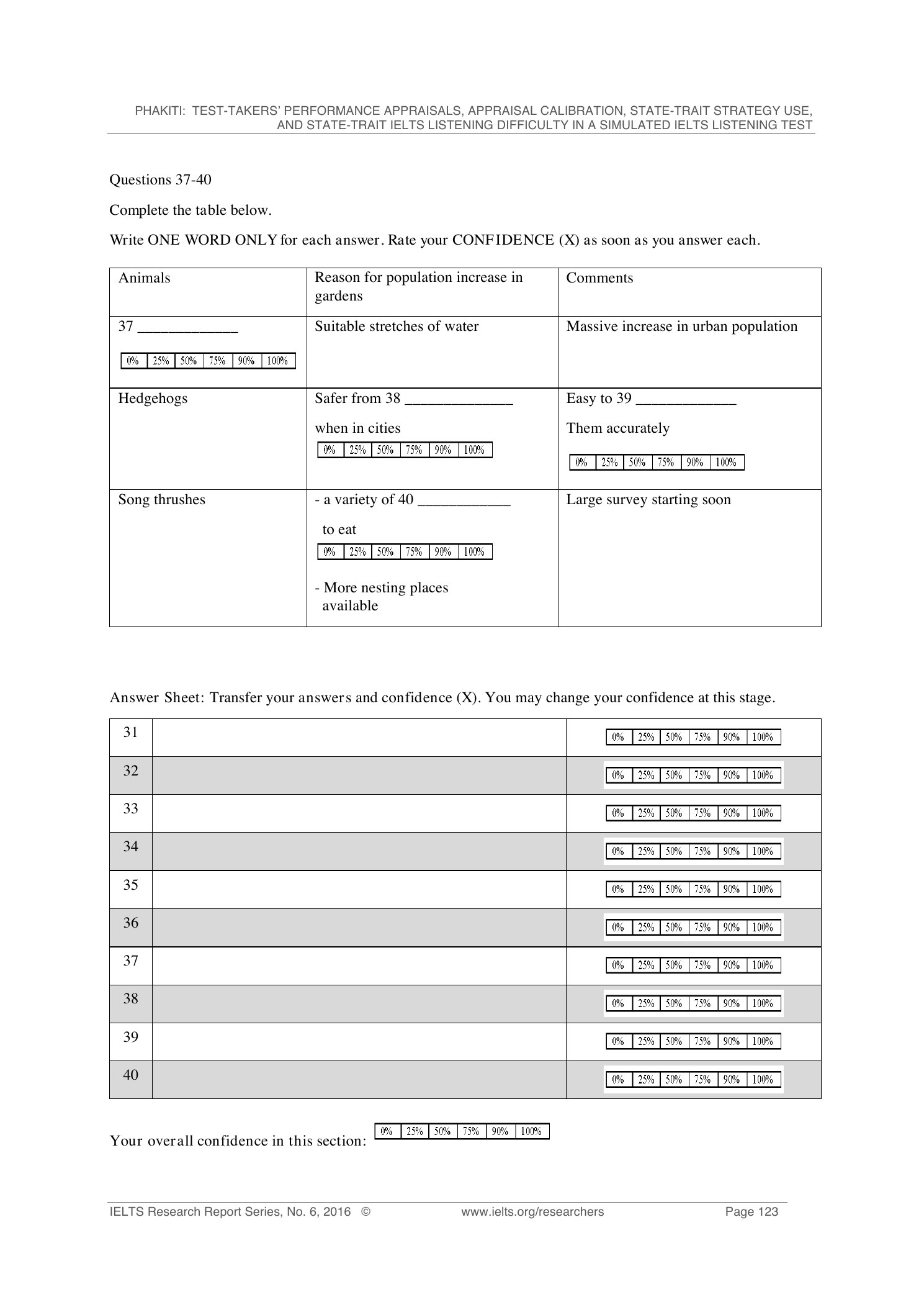 Appendix A1.5 questions 37-40 and confidence scale, page 123