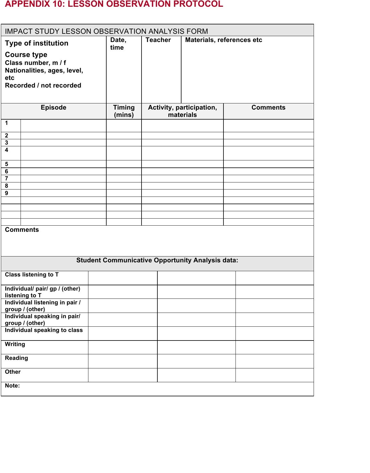 Appendix 10 lesson observation protocol